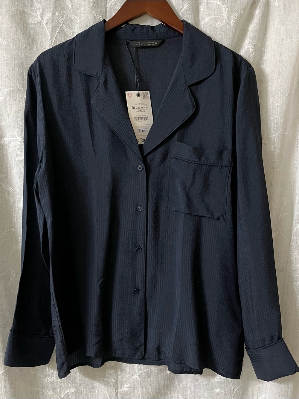 Zara Navy Blue Long-Sleeve Button-Up Blouse Size Medium